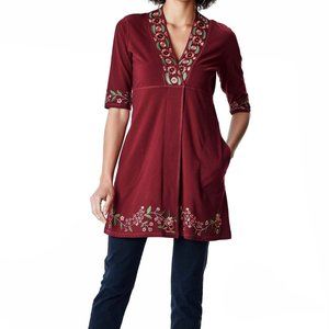 Wayward Fancies eShakti Burgundy Floral Embroidery Empire Tunic Top Large